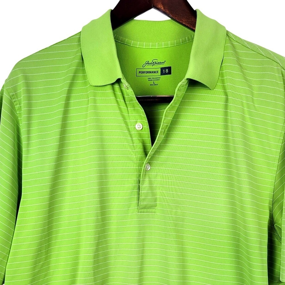 Jack Nicklaus Performance Golf Polo Shirt Mens Large Striped Lime‎ Green
